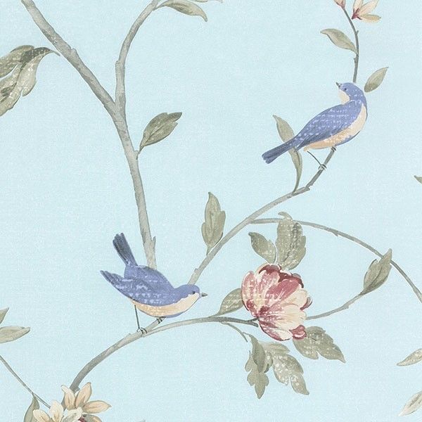 Blue Birds In Blossoming Trees Wallpaper Traditional Wallpaper ...