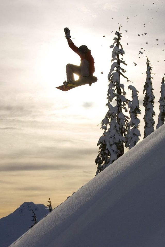 Download Wallpaper 640x960 Snowboard, Jump, Descent, Evening ...