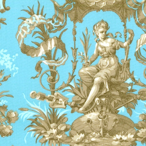 Elegant Wallpaper Fabric, Fat Quarter, Blue / Gold, 18 X 22