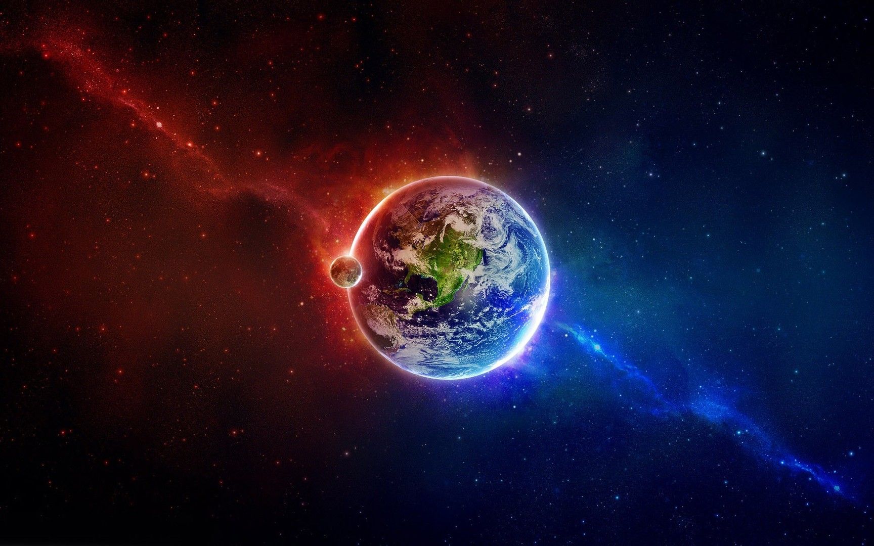 Earth in blue and red space wallpaper - Free Wide HD Wallpaper