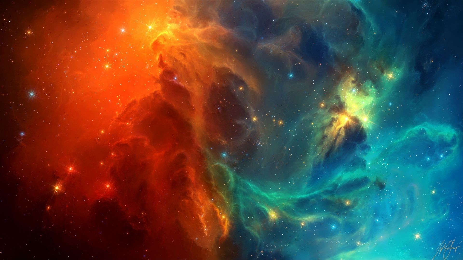 Space nebula, blue and red galaxies Wallpaper | 1920x1080 ...