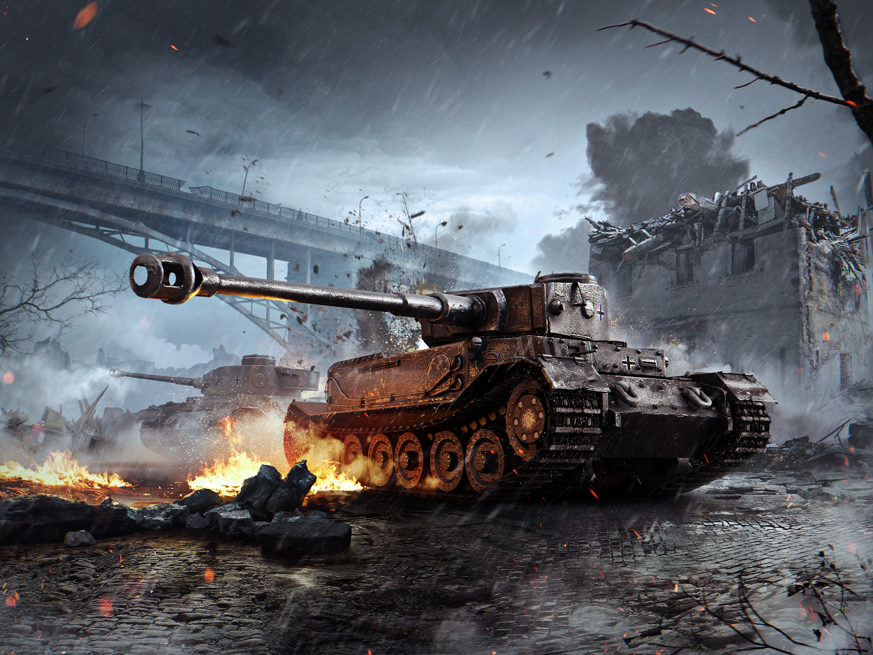 Wallpapers WoT Blitz Tiger P in urban combat World of Tanks