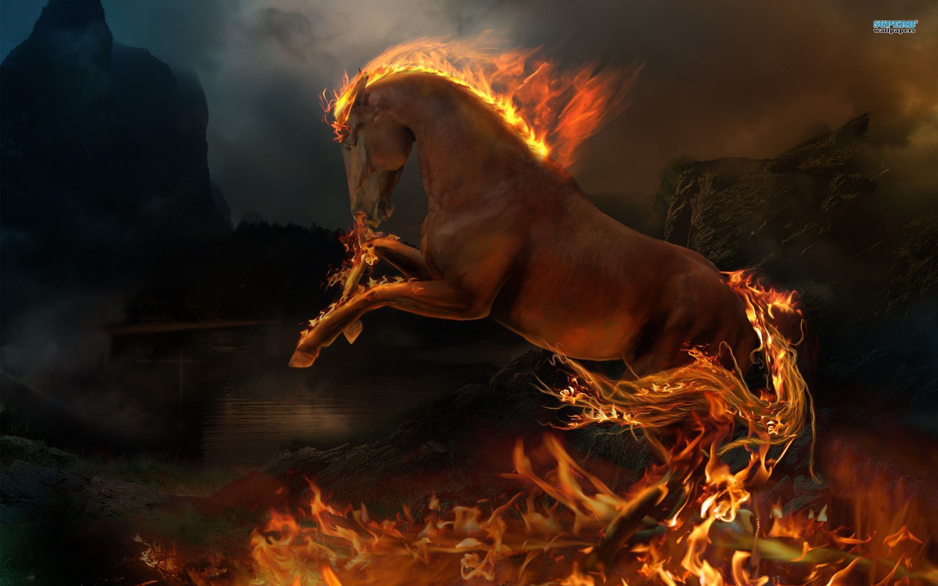 Flaming horse wallpaper - Fantasy wallpapers -