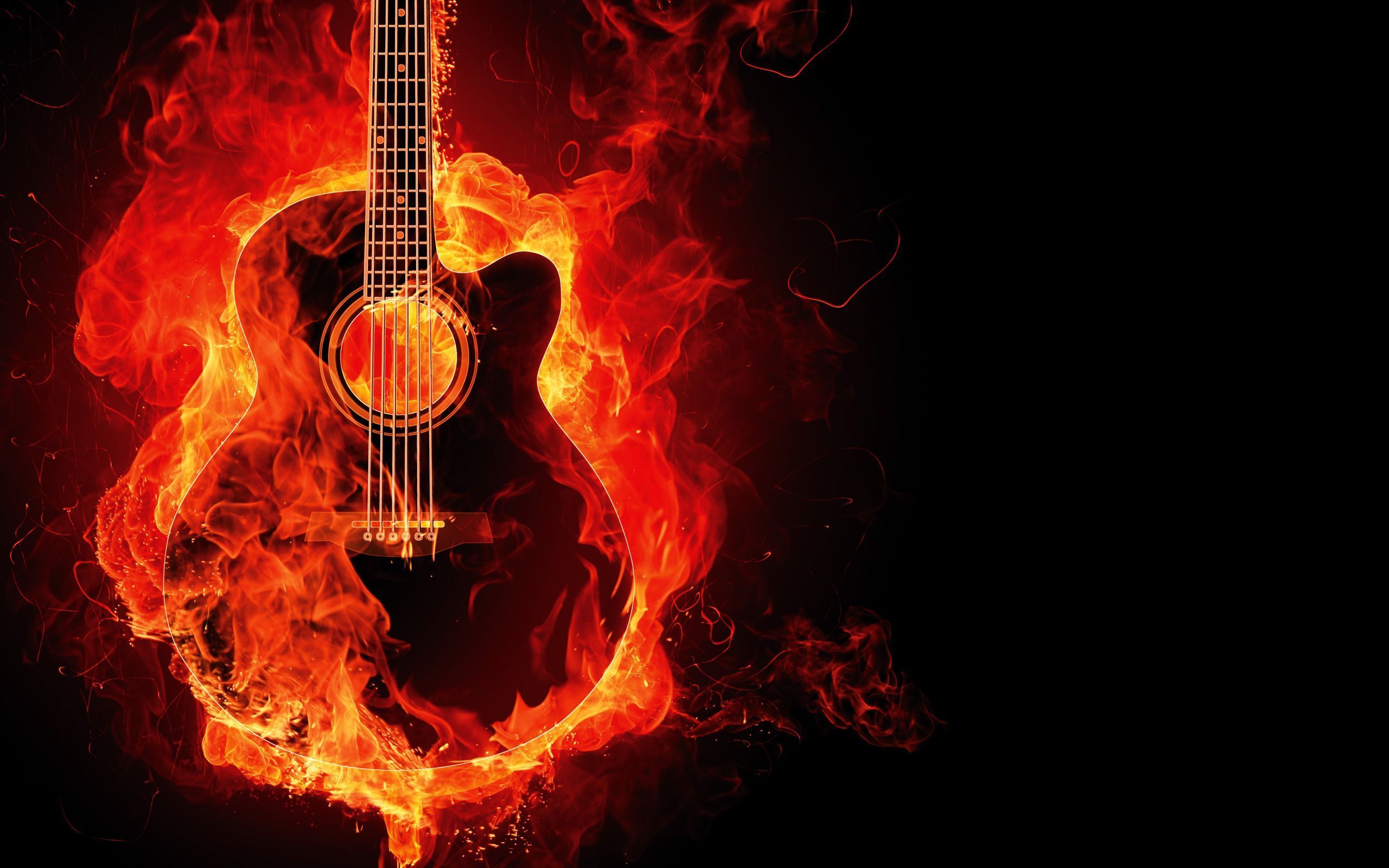 Fire Flaming Guitar HD Wallpaper