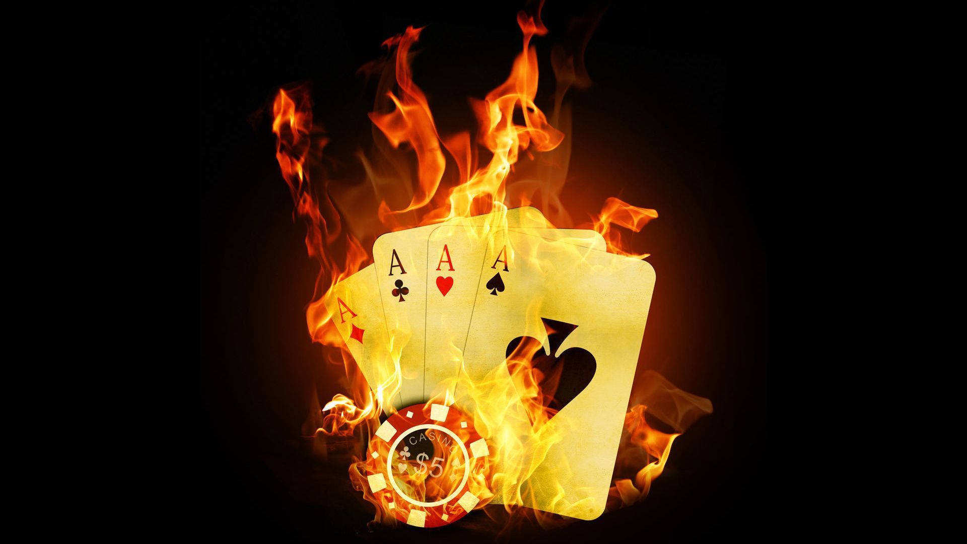 Flaming poker cards, chip, ace, flame, fire, digital-art ...