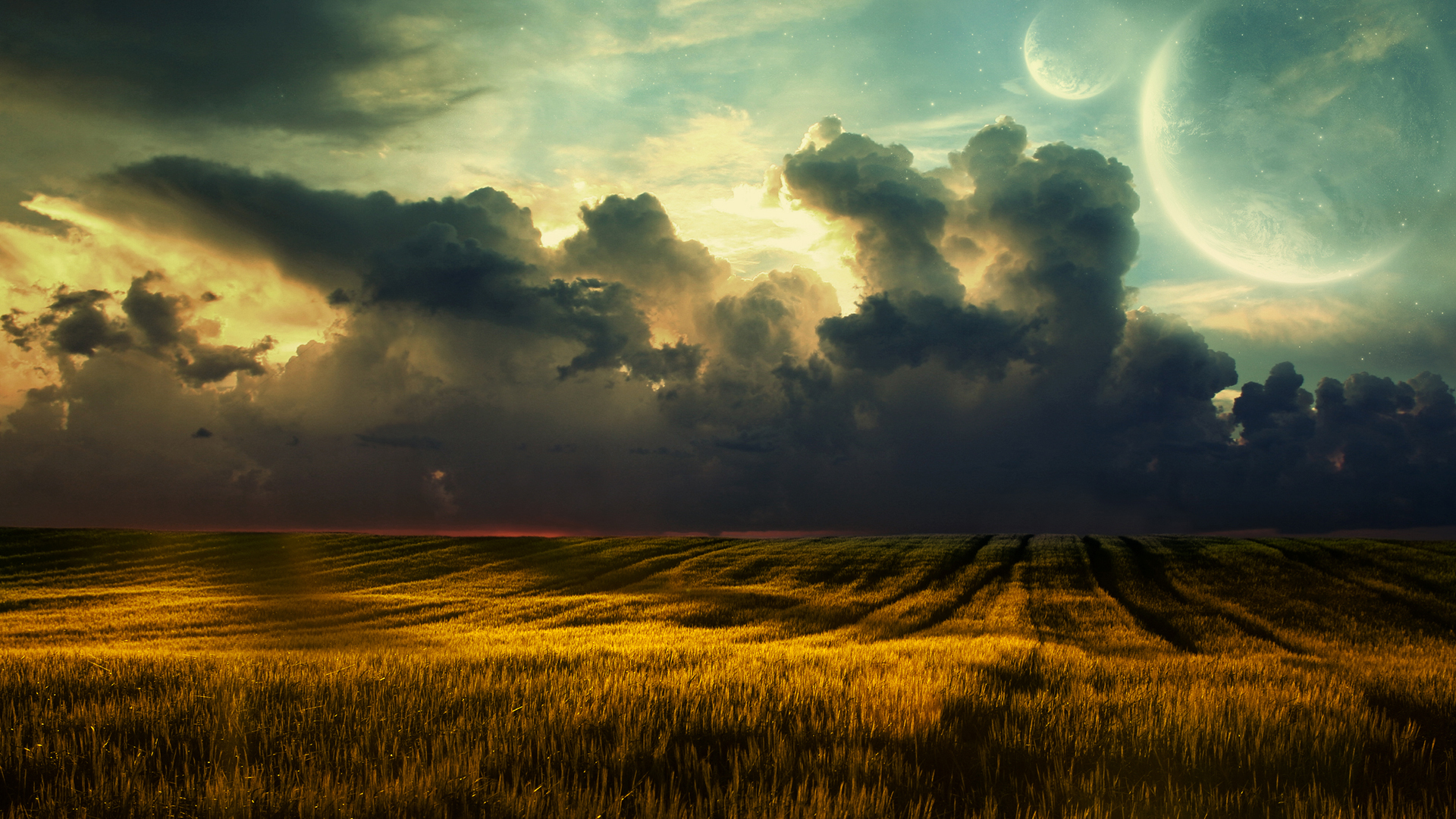 Fantasy Landscape With Giant Moons HD Wallpaper 1920x1080 ID56213