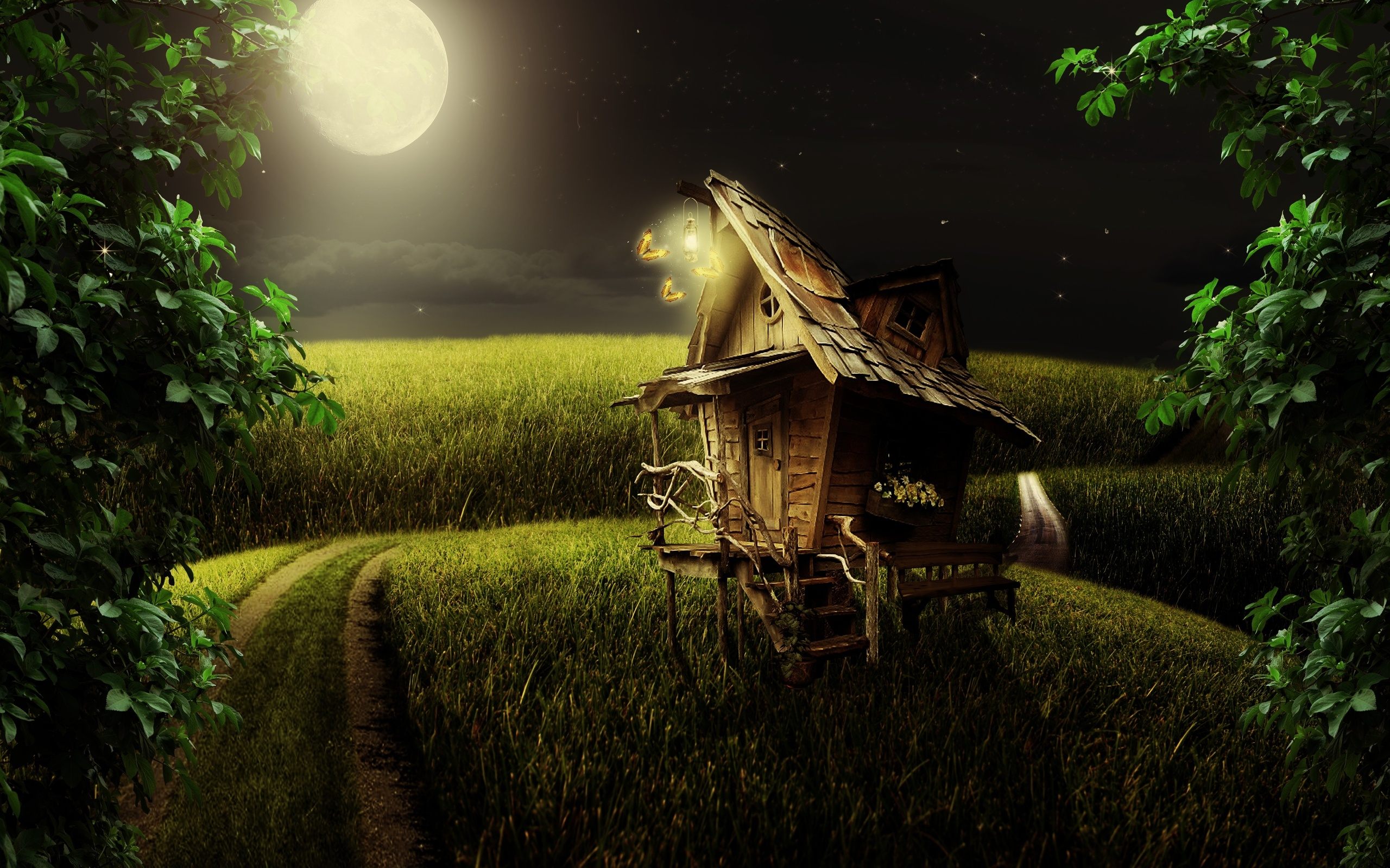 Night Moon Fantasy Landscape Wallpaper HD Free Download