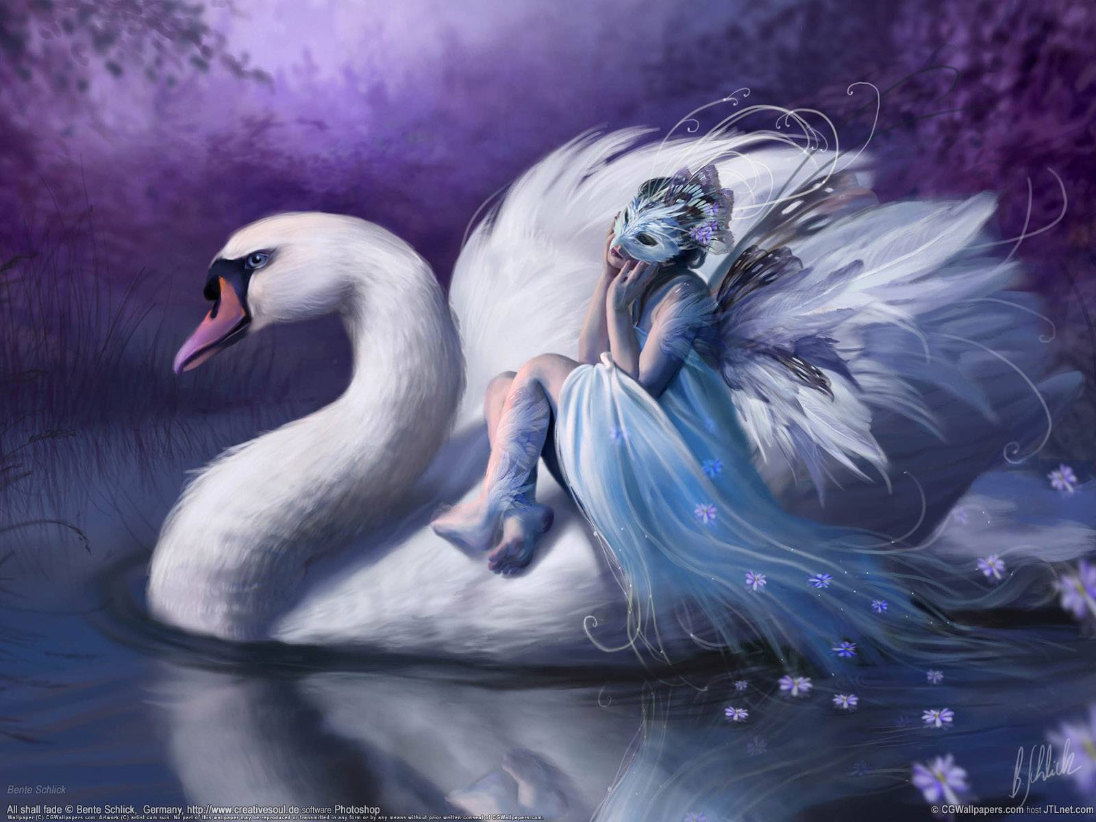 Beautiful fairy in purple with a swan - fairy Wallpaper
