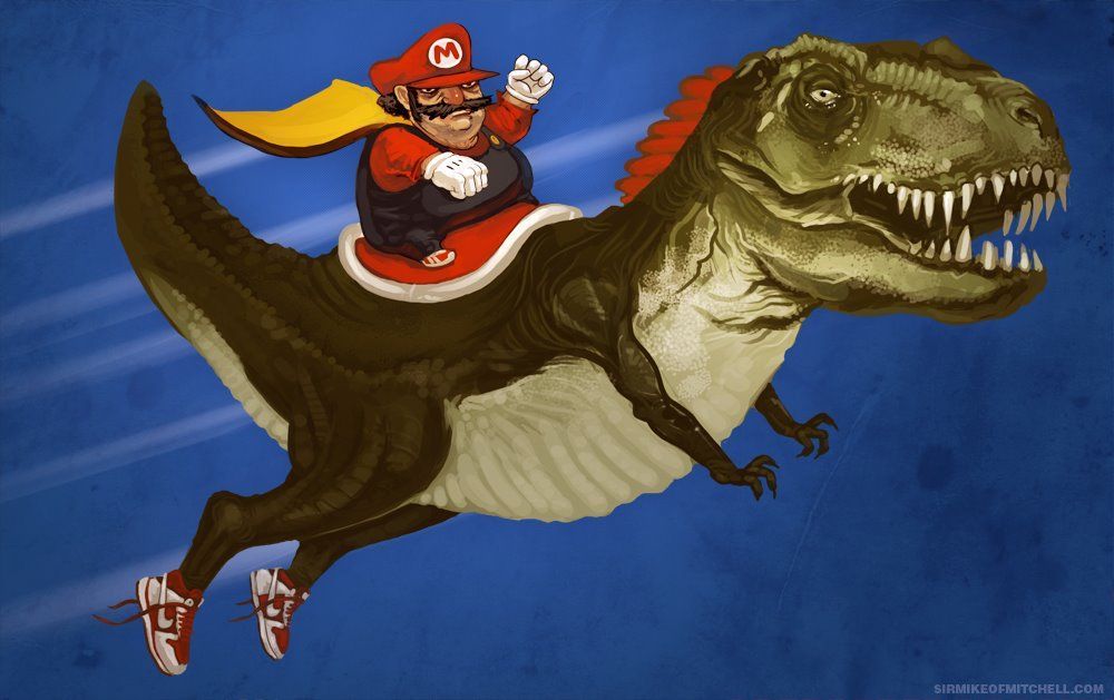Fat Mario Riding a Dinosaur Free Desktop Background Wallpaper ...