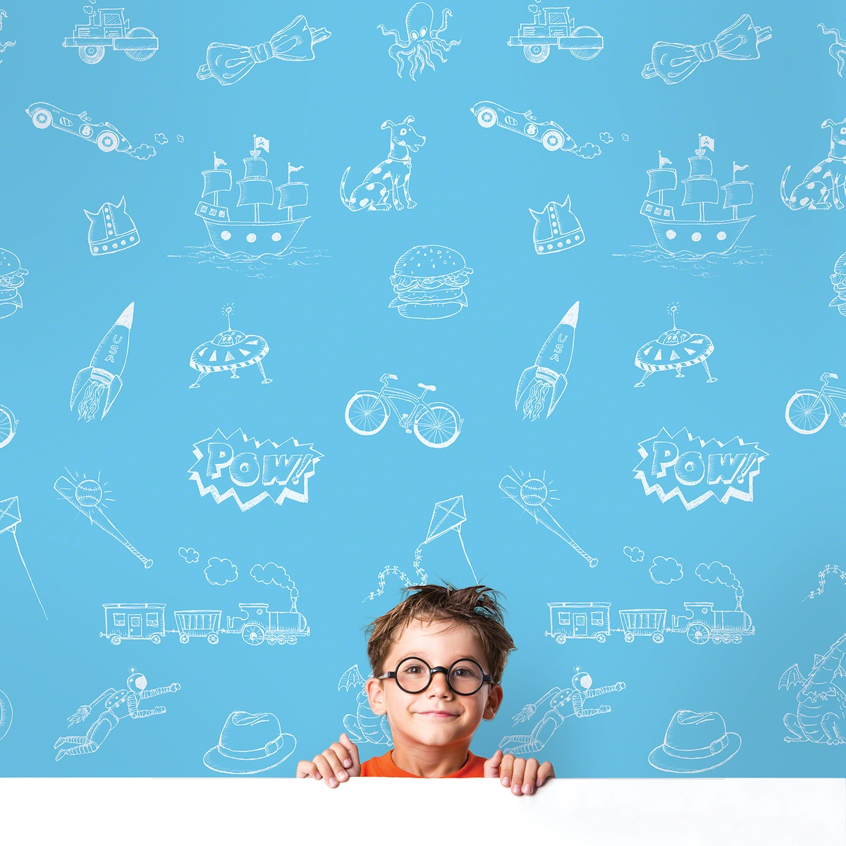Doodle Blue/White Removable Wallpaper - WallCandy Arts