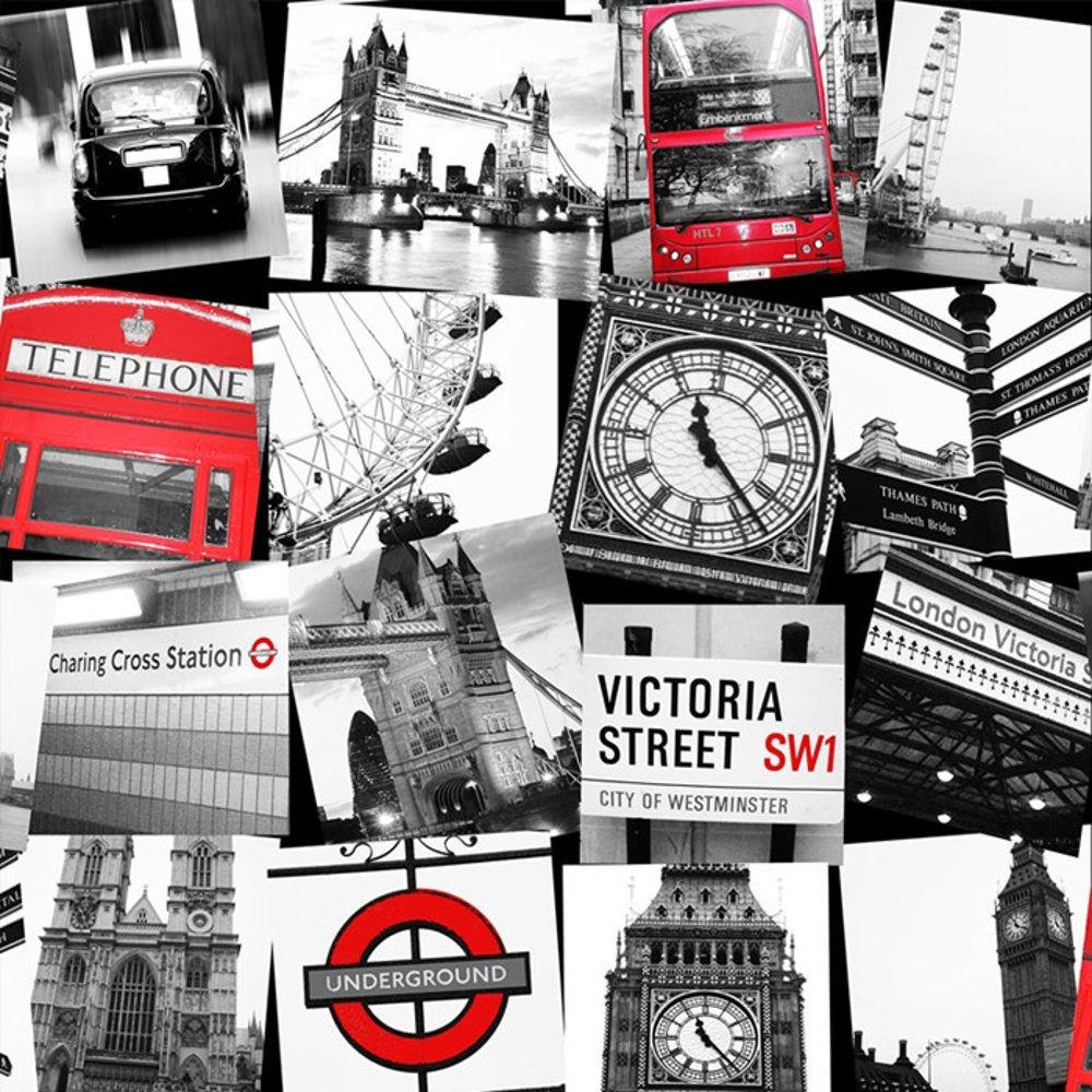 Graham & Brown London Taxi Black White Photo Pattern Wallpaper 50-841