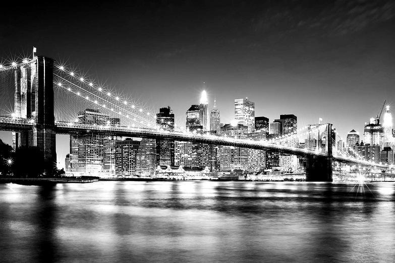 New York Skyline Black White Brooklyn Bridge Decorating Wallpaper ...