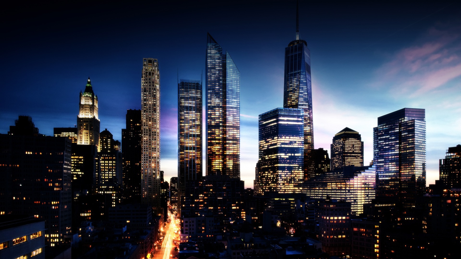 High Resolution New York Skyline at Night Wallpaper HD 1 City Full ...