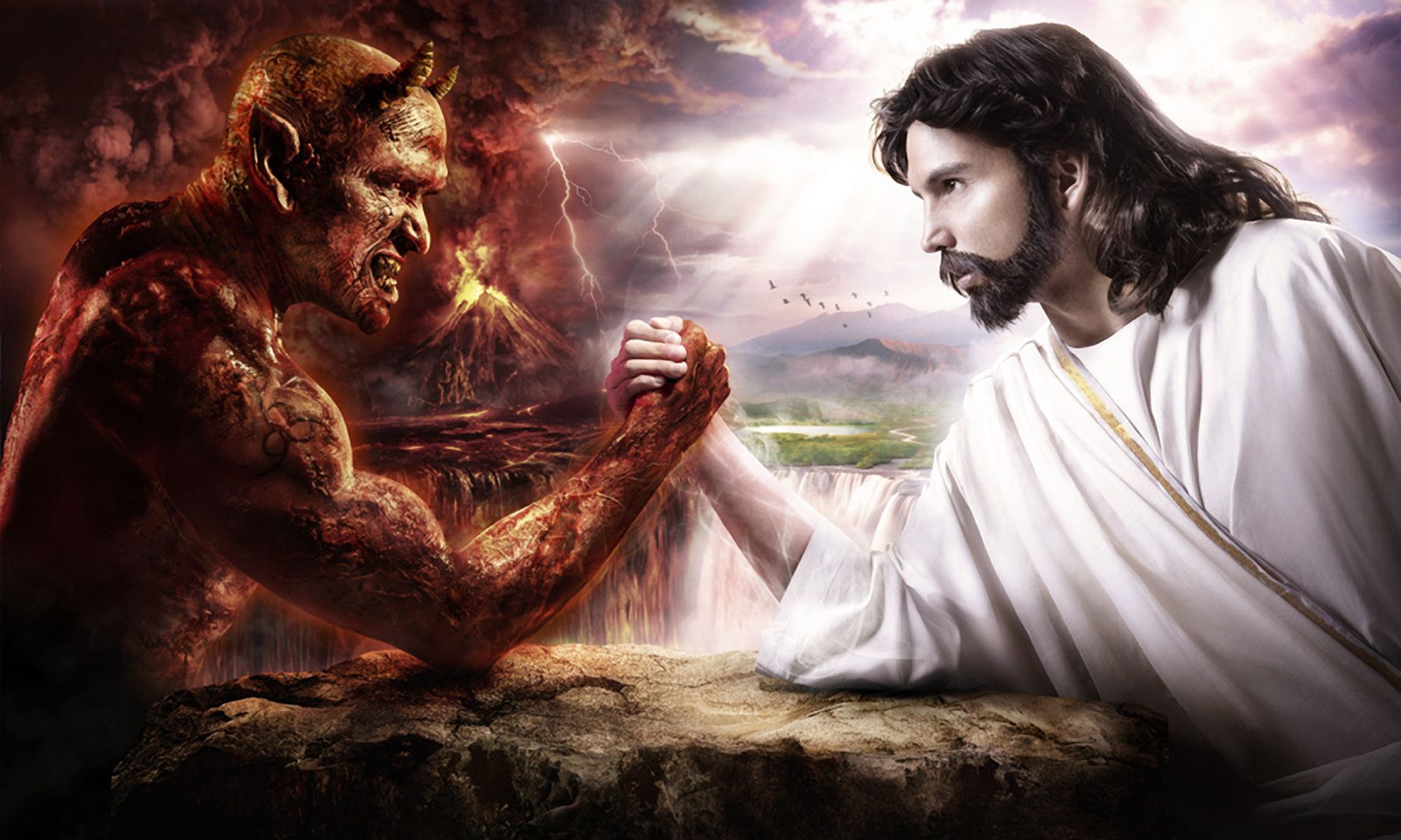 Jesus Vs Satan Arm Wrestling Wallpaper | 1800x1080 | ID:18904