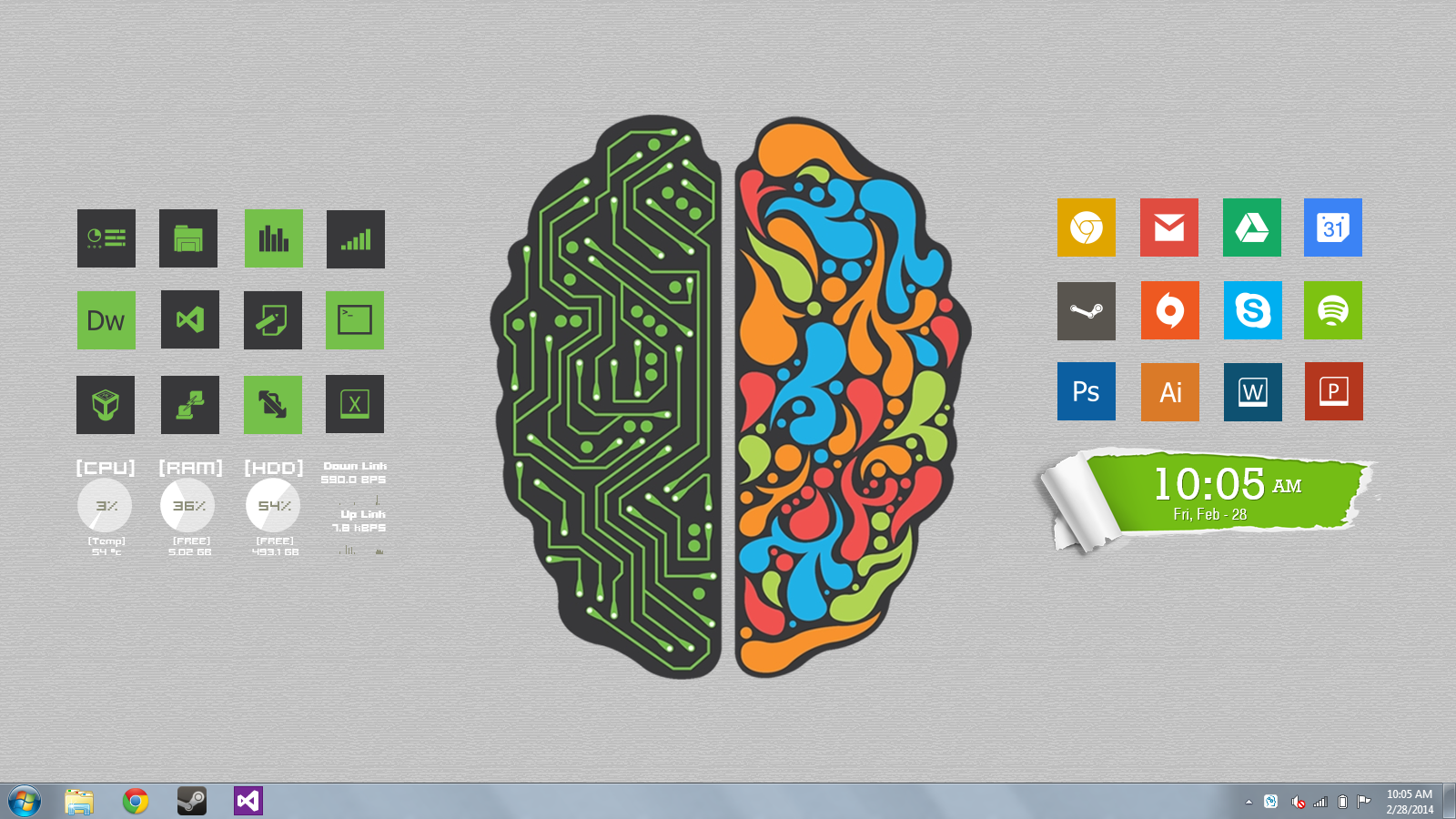 My take on the left/right brain concept. : Rainmeter