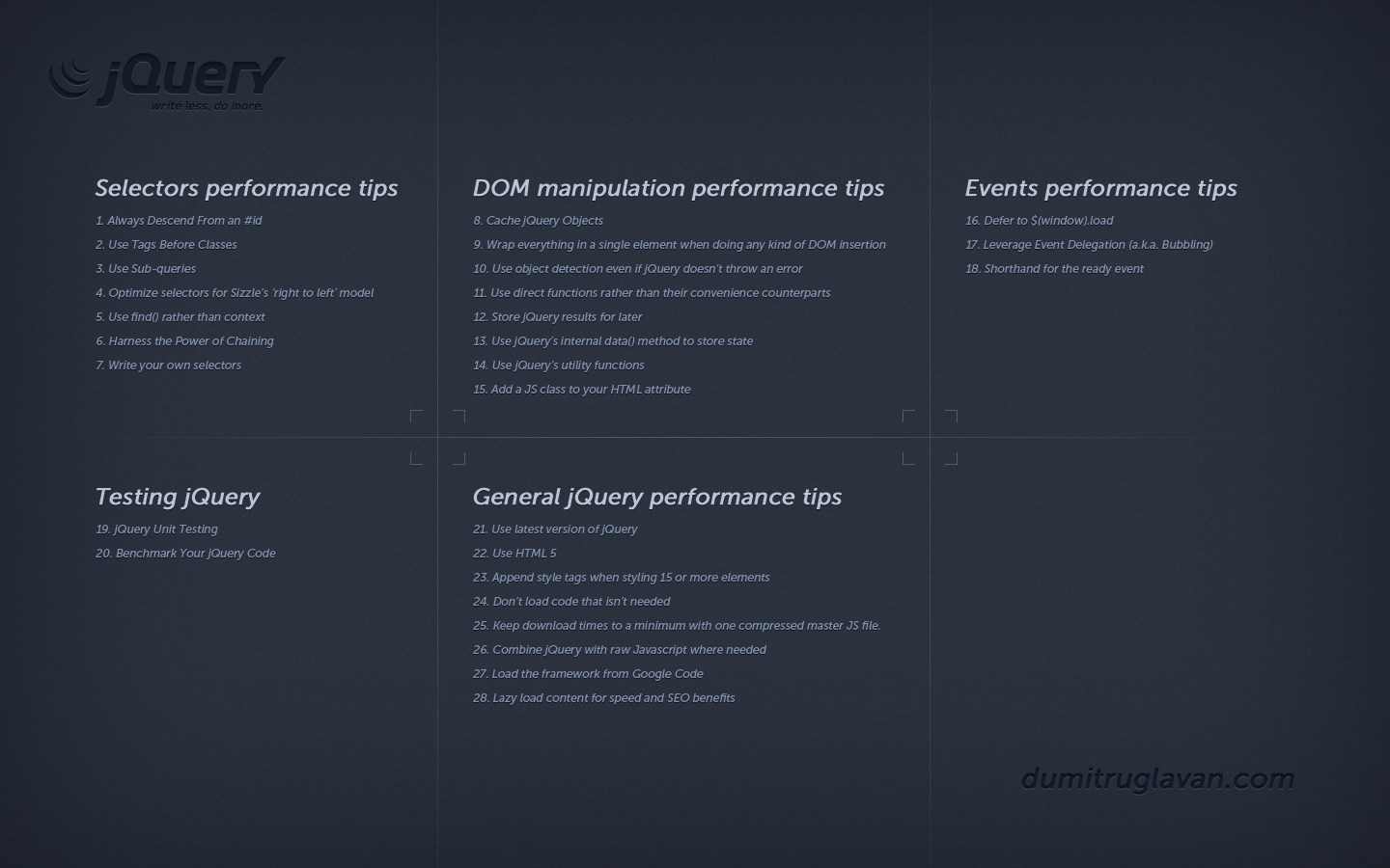 jQuery Performance Tips Cheat Sheet | Dumitru Glavan
