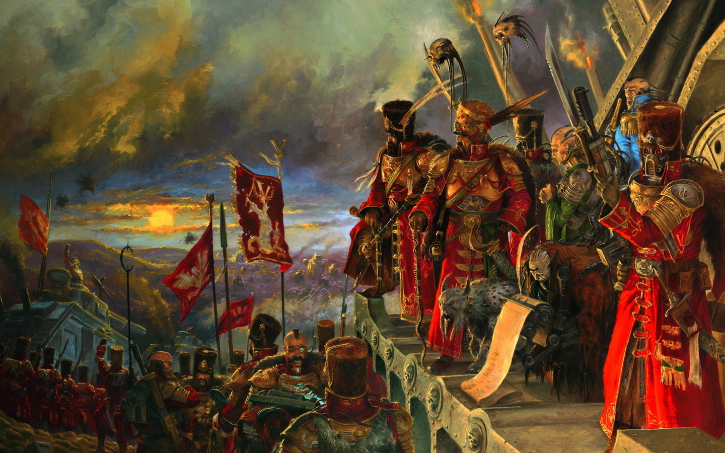 1440x900 banners, warhammer 40k, the sky, fighters, generals