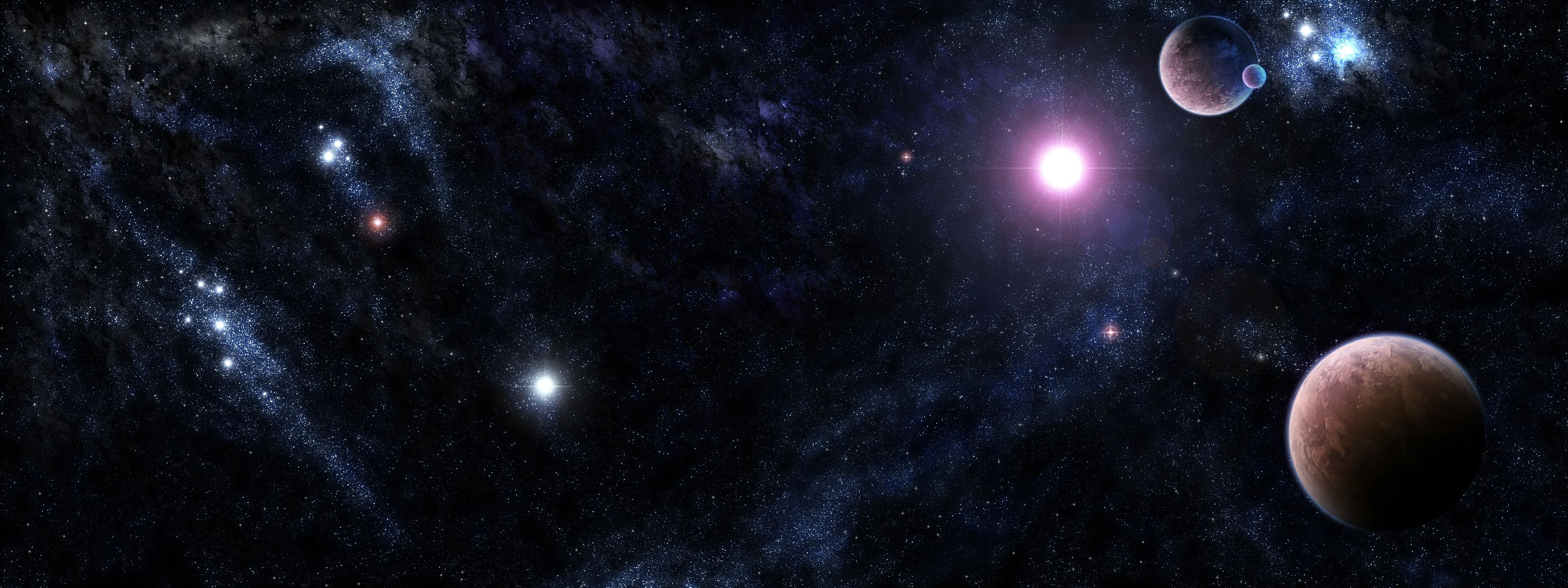 Multi Monitor dual screen sci fi planets stars nebula wallpaper ...