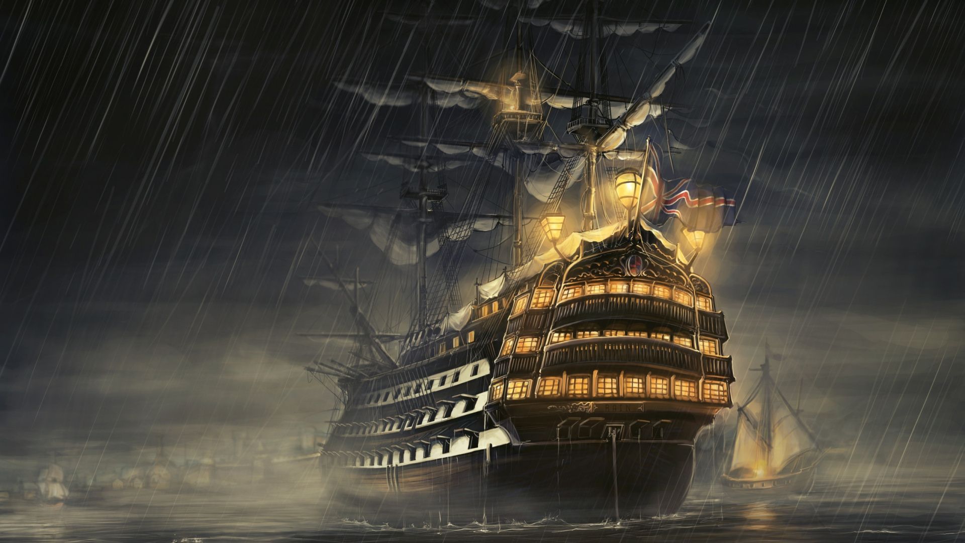 Download Wallpaper 1920x1080 Ships, Sea, Light, Rain Full HD 1080p ...