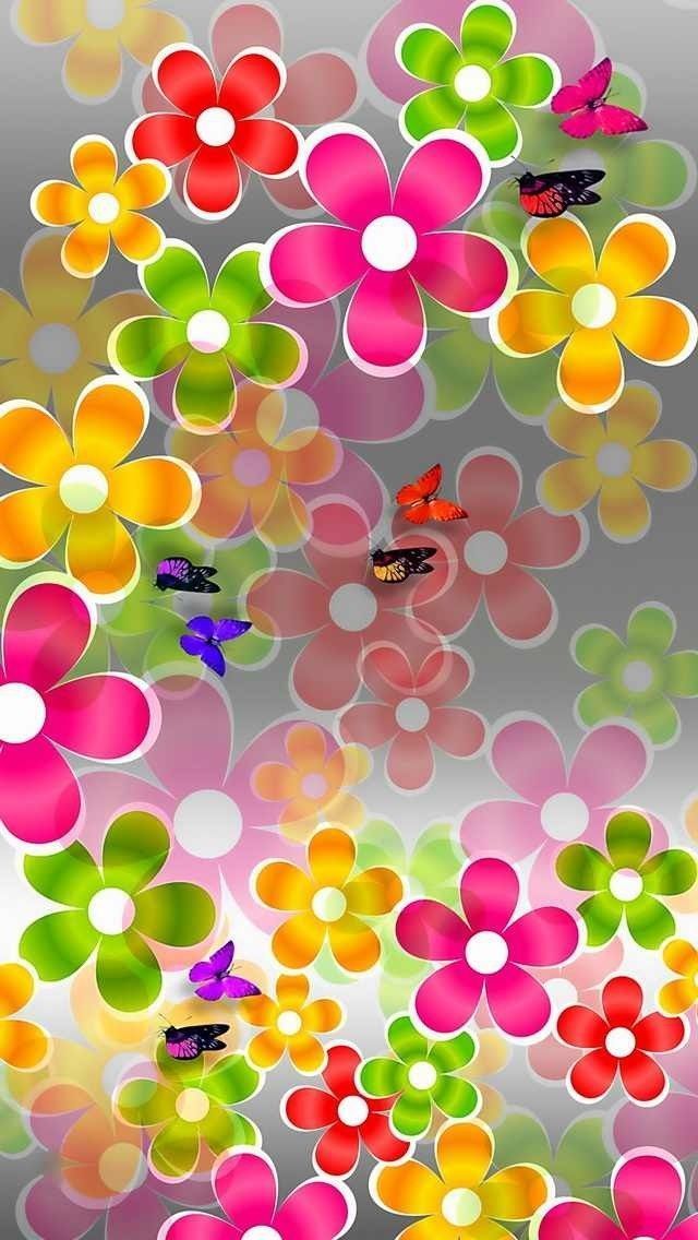 Colorful Spring Flowers Butterflies iPhone Wallpaper | Color ...