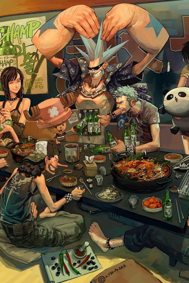 Download Wallpaper 640x960 One piece, Punk, Metal, Company, Party