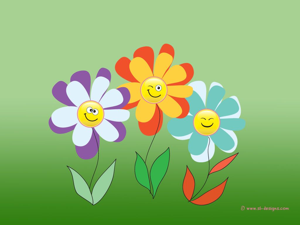 Smiley flowers on green background- desktop wallpaper