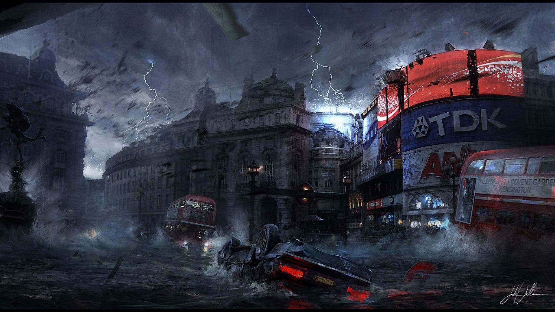 Sci fi post apocalyptic disasters fantasy artwork hd wallpaper