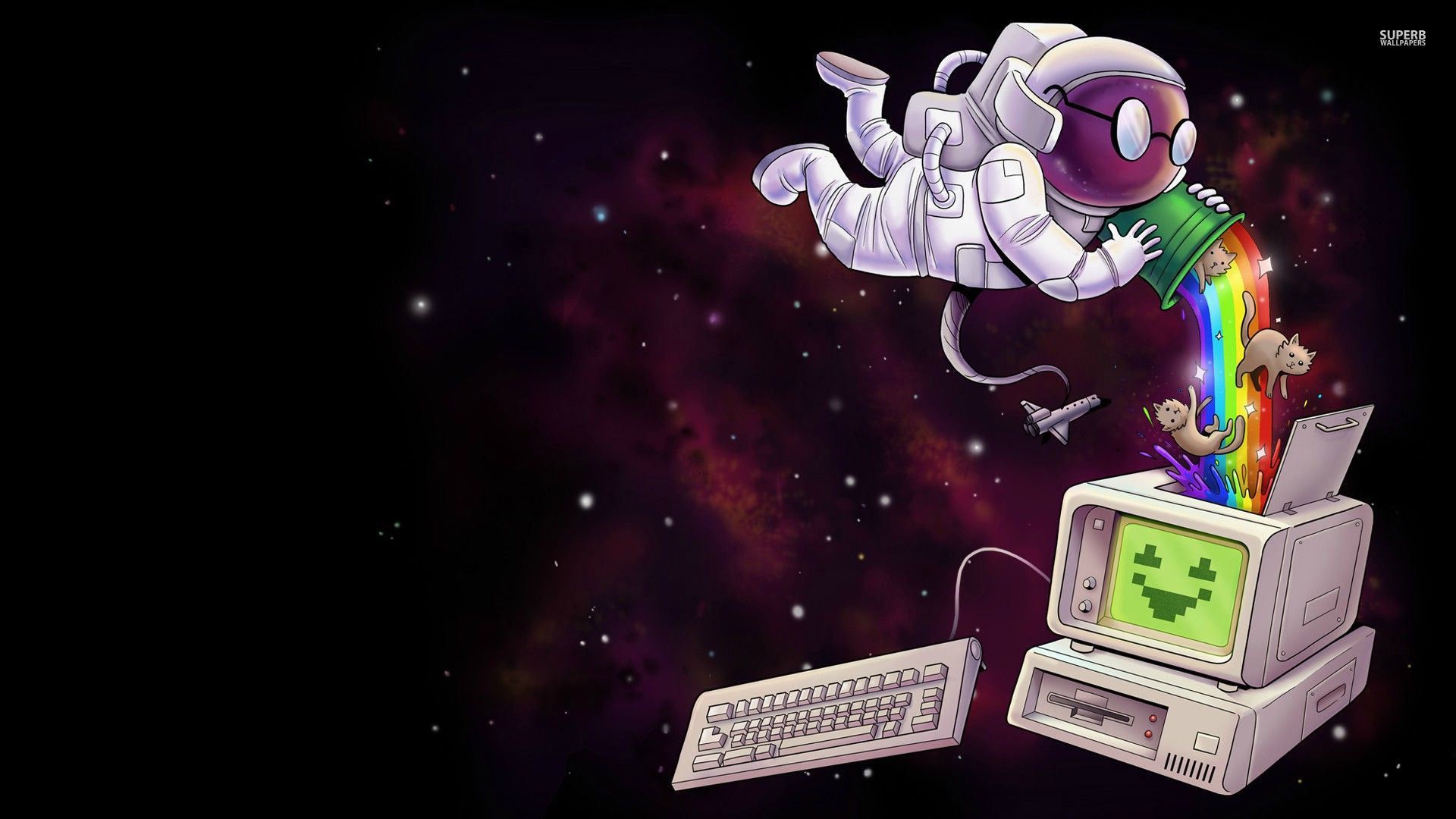 Astronaut gathering nyan cats in a computer wallpaper - Funny ...