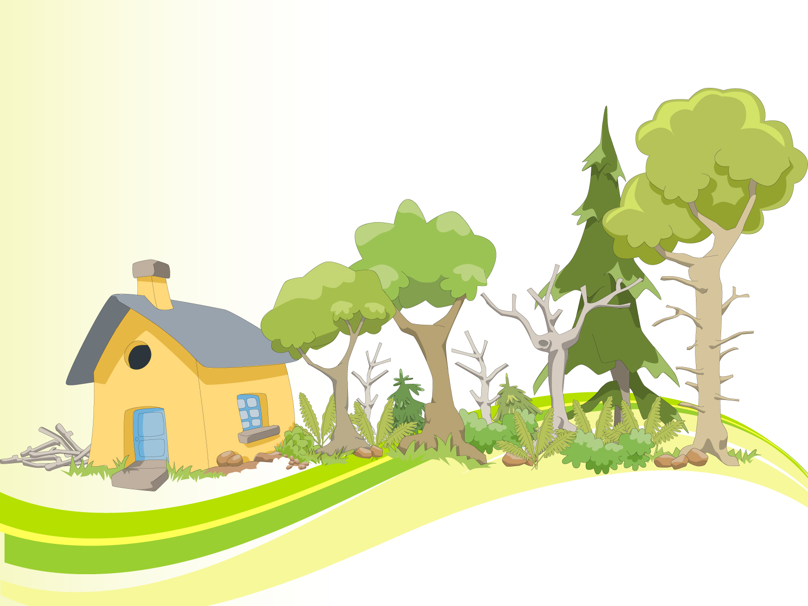 Vineyards, Orchards and Wooden House Backgrounds - Cartoon, Green