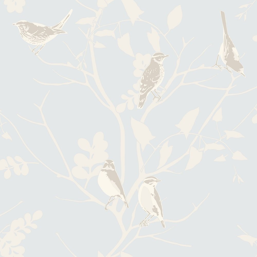 Rasch Songbird Birds Trees Branches Metallic Wallpaper White 250633