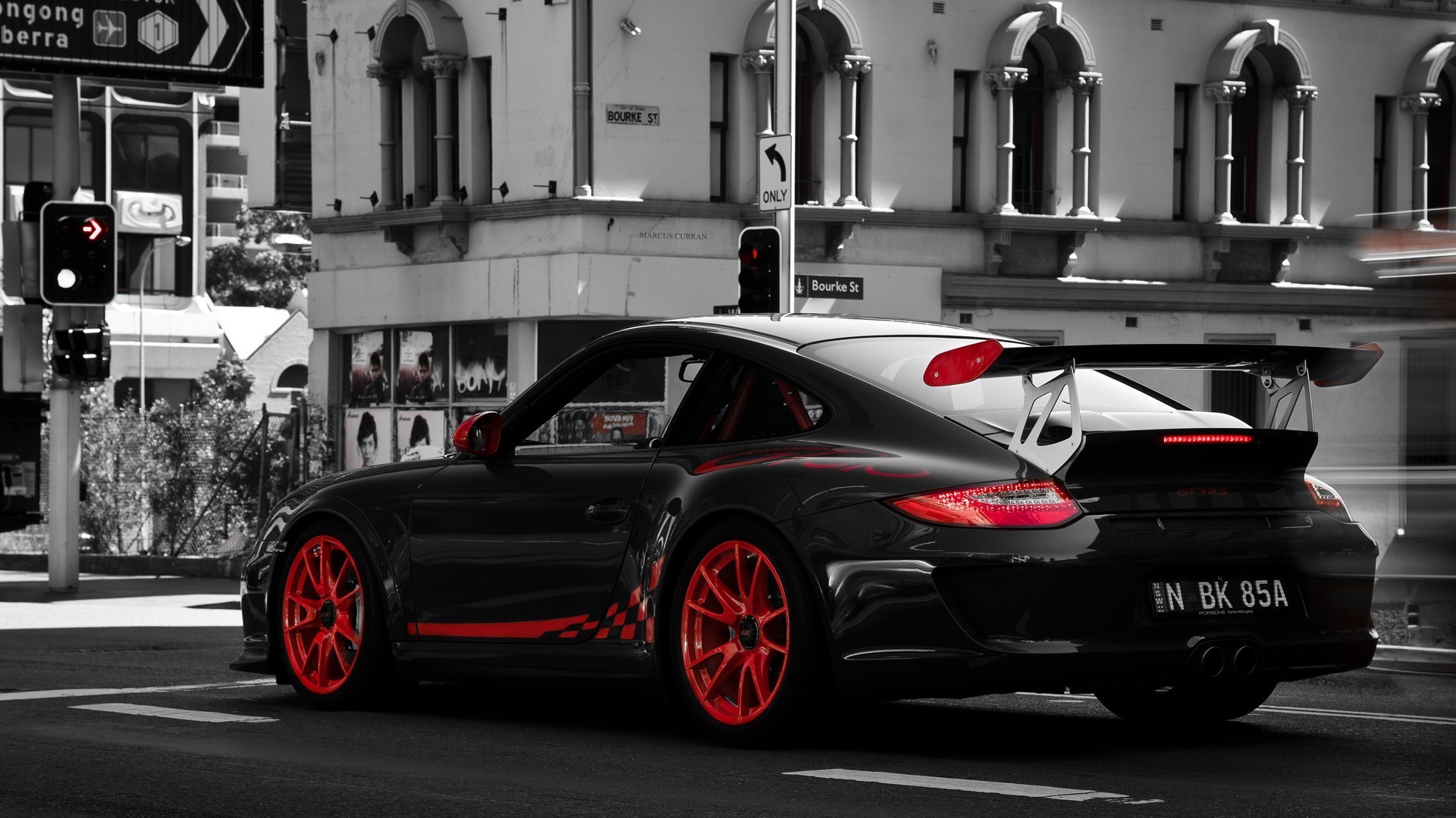 SuperHD.pics: Porsche 911 GT3 RS cars cities grayscale taillights ...