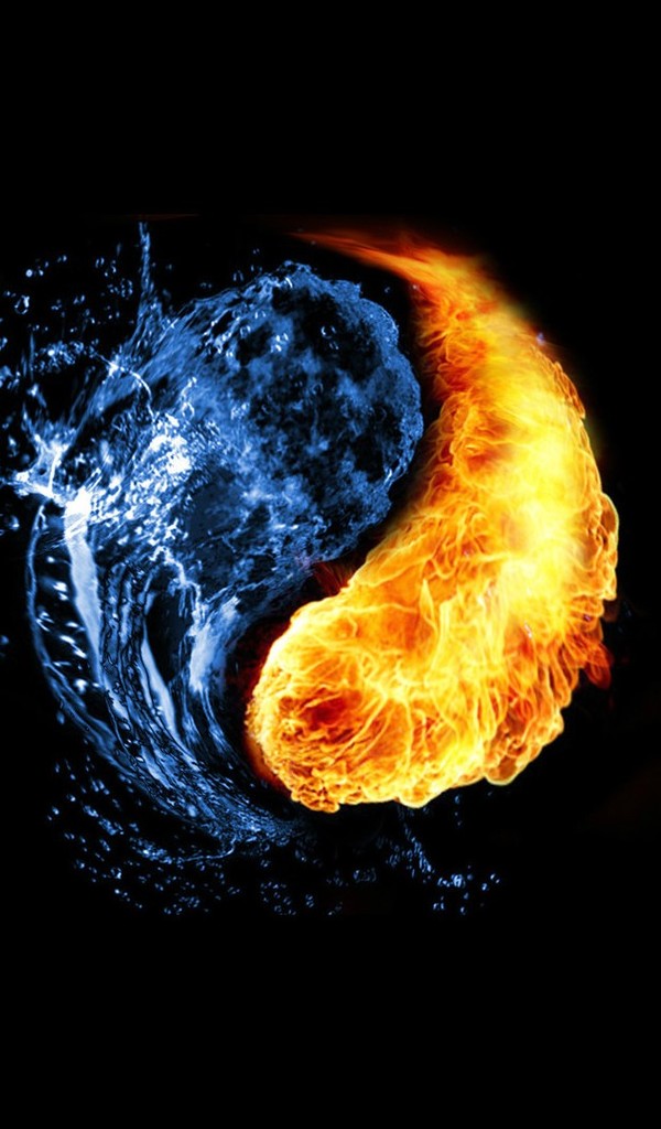 Yin and Yang water and fire HD wallpaper 600x1024