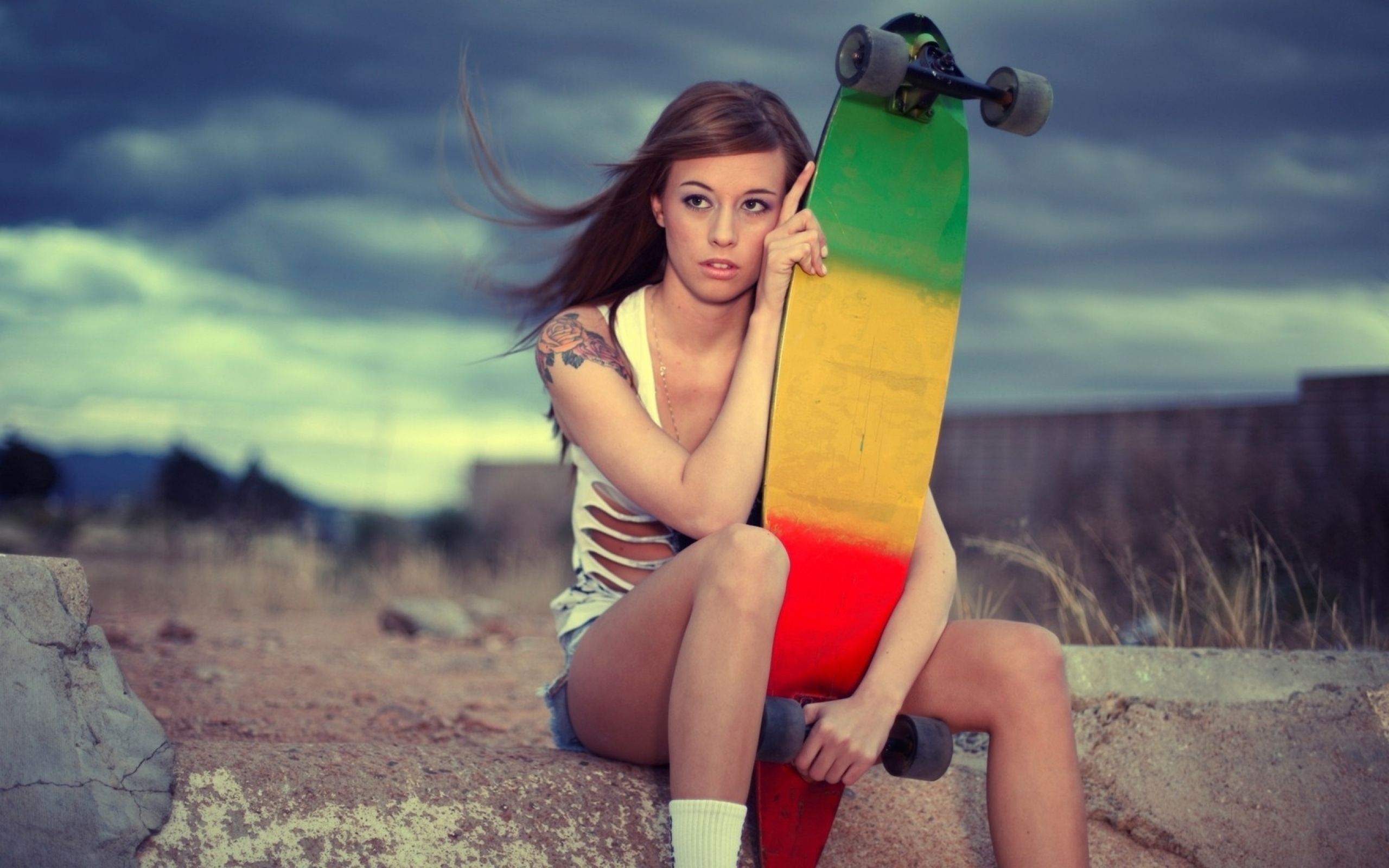 Sporty girl and skateboard wallpapers and images - wallpapers