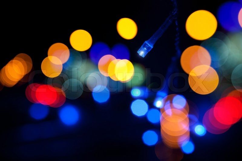Colorful LED light emitting diodes lights garland with bokeh ...