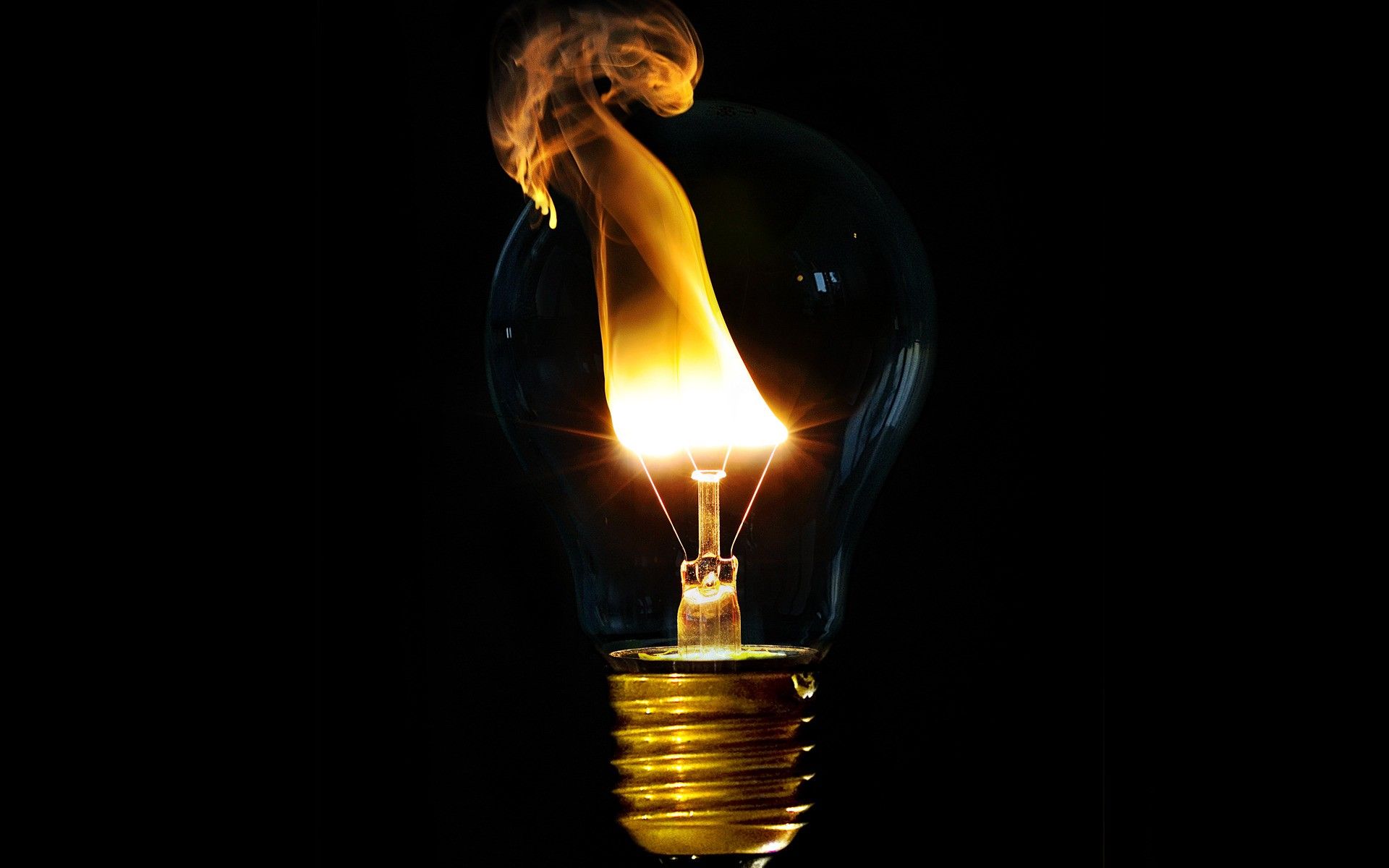 light, fire, light bulbs, black background :: Wallpapers