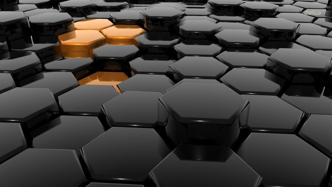 Golden hexagons in the black honeycomb wallpaper - 3D wallpapers