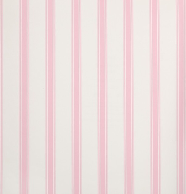 Hero - Classic Stripe Wallpaper, White, Pink - Traditional