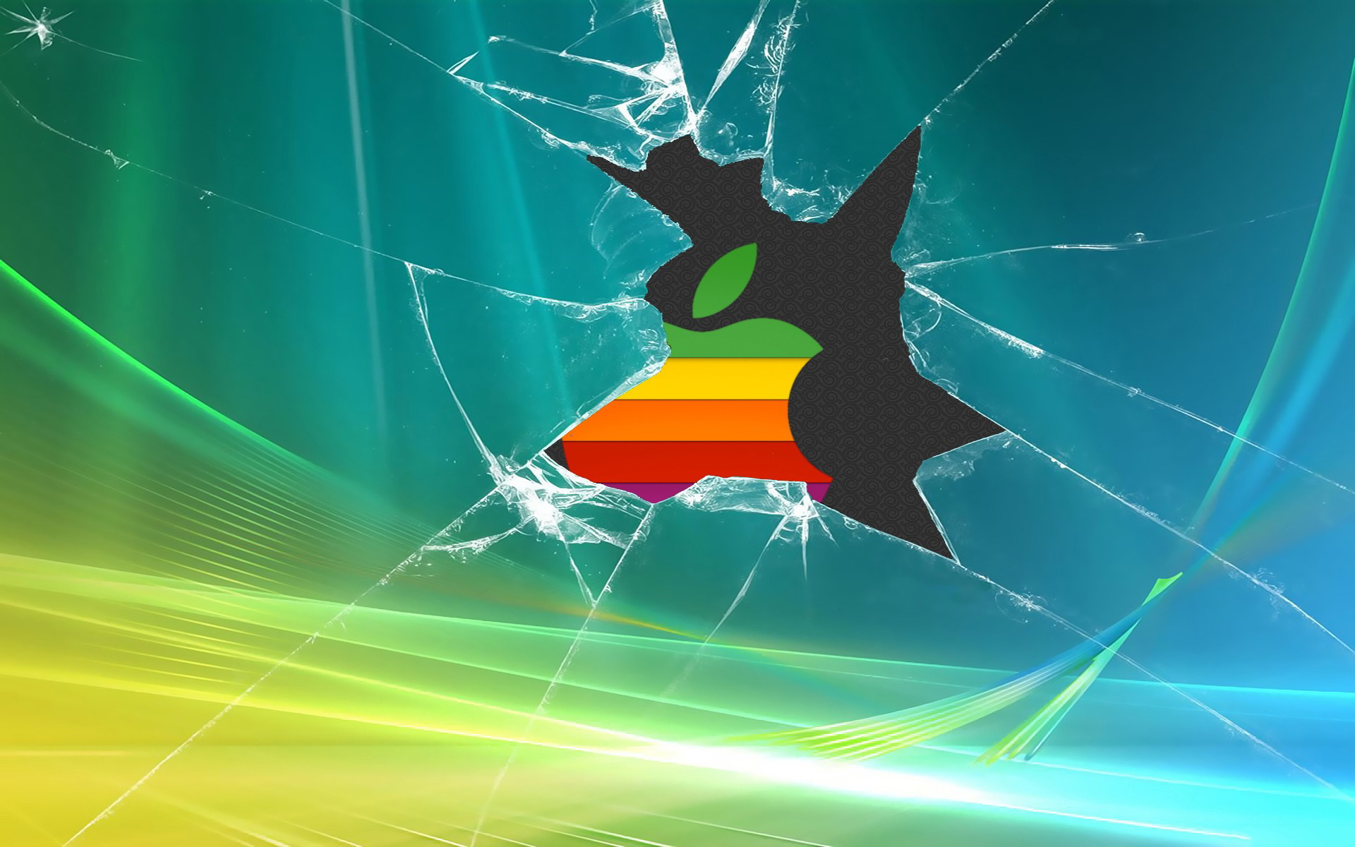 Retro Apple Logo Broken Windows Background Desktop Wallpaper
