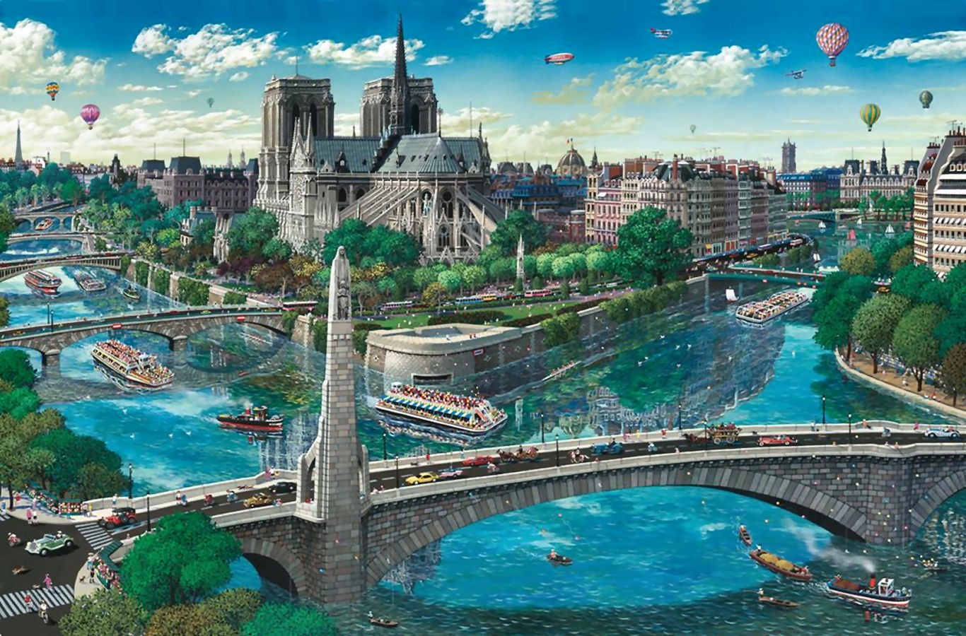 Religious: Notre Dame Cityscape Scenery Bridge Painting Art ...