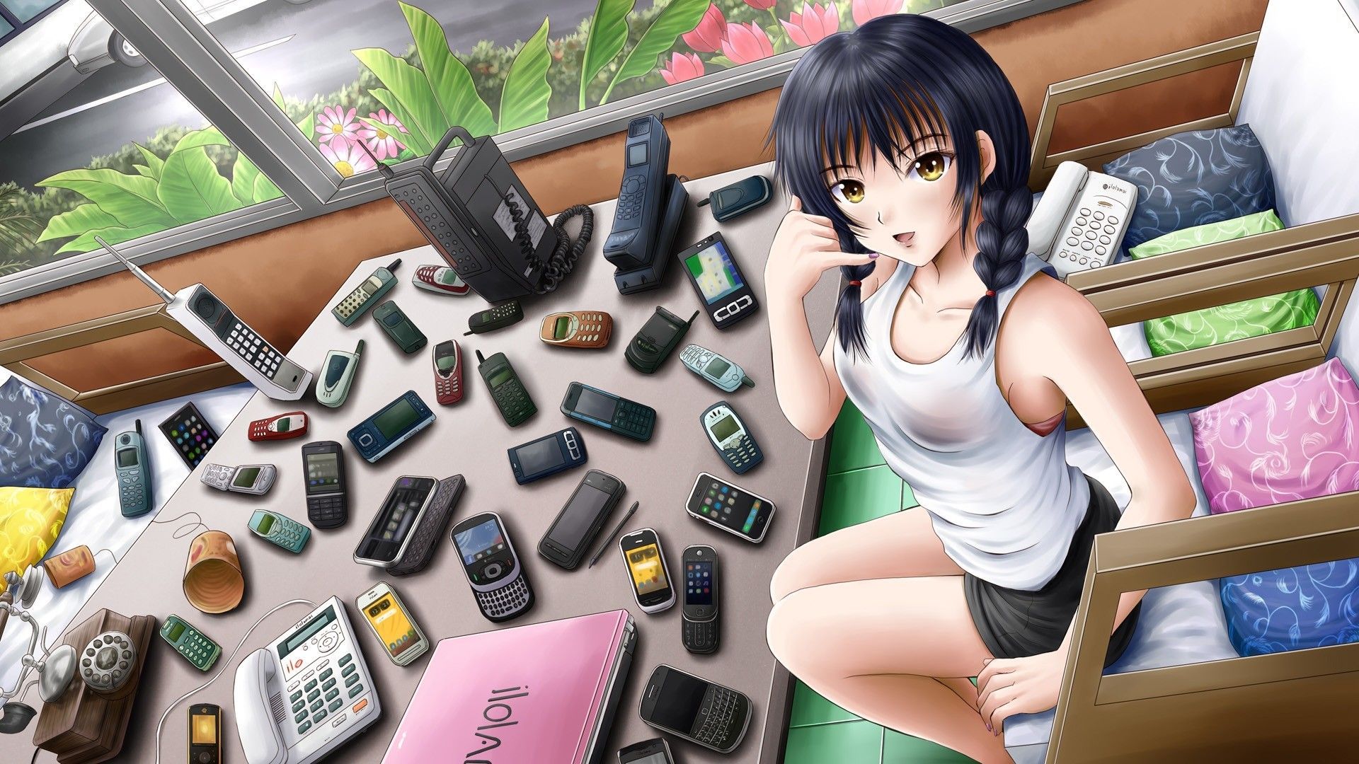Download Wallpaper 1920x1080 Anime, Girl, Mobile phones Full HD ...