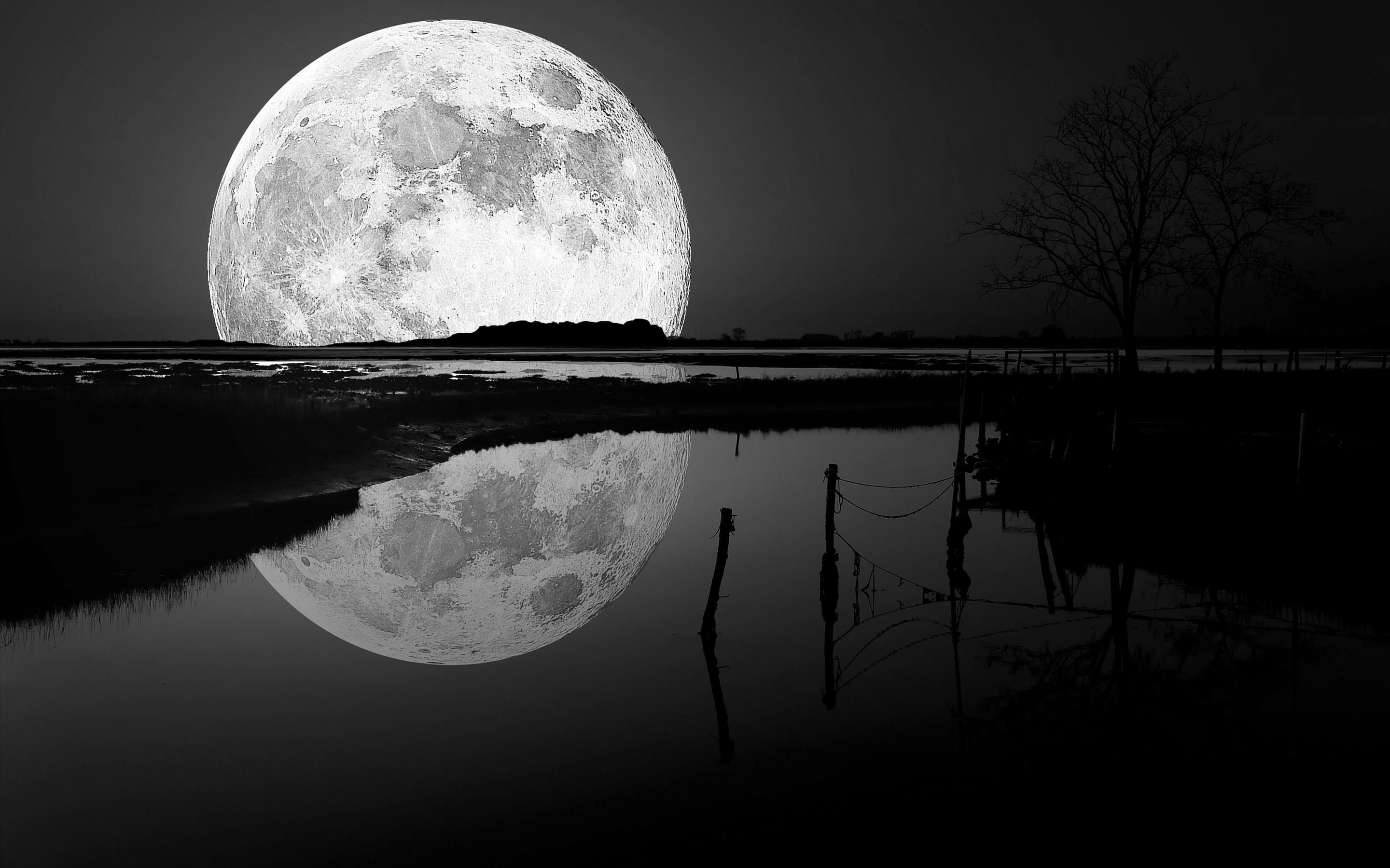 Nature & Landscape Black And White Full Moon Wallpaper. Black and ...