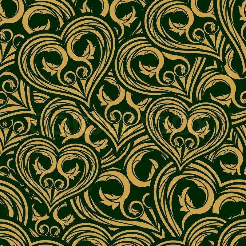 Wedding gold seamless wallpaper pattern with heart stock vector