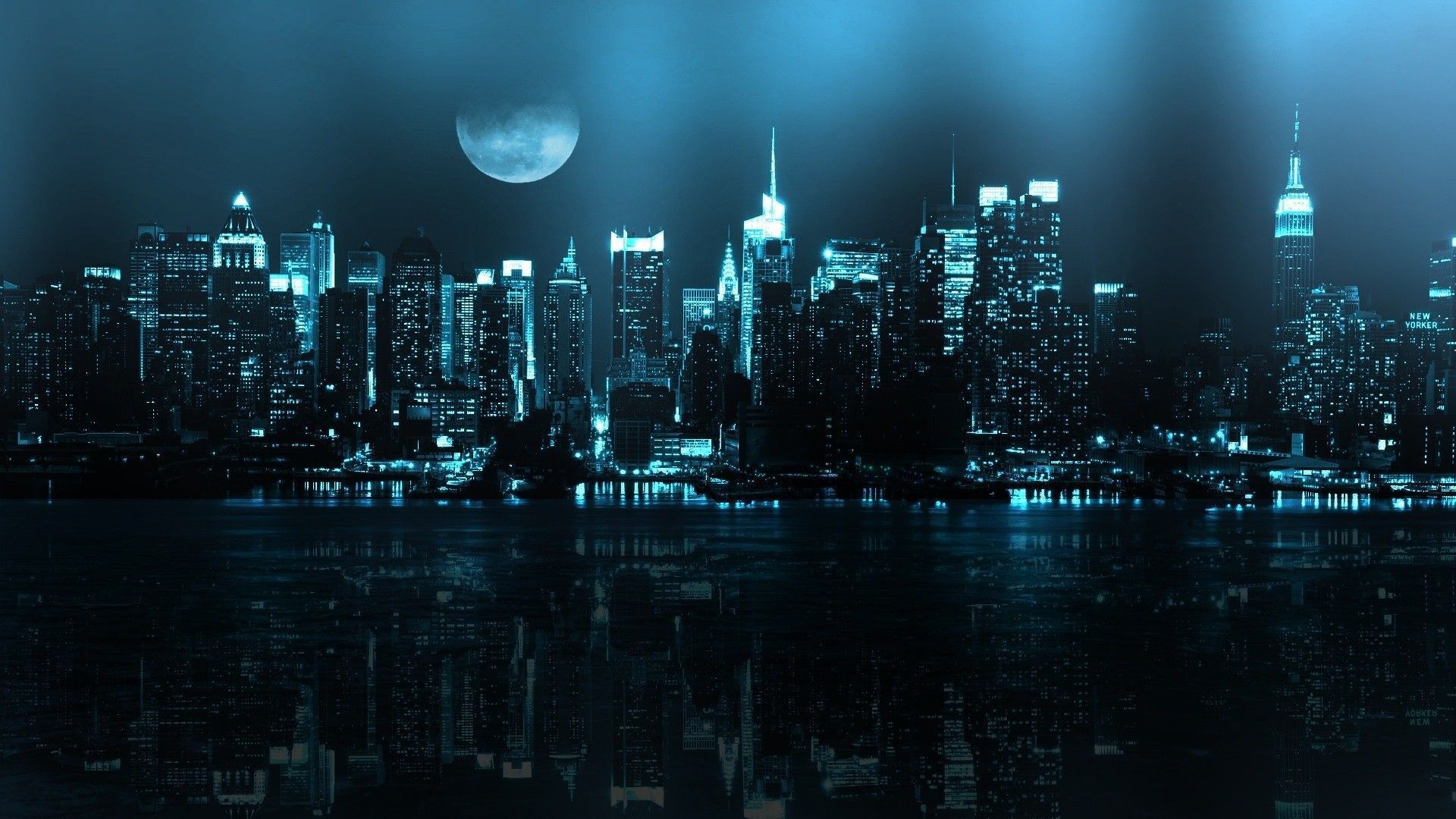 Moon over night city wallpapers and images - wallpapers, pictures ...