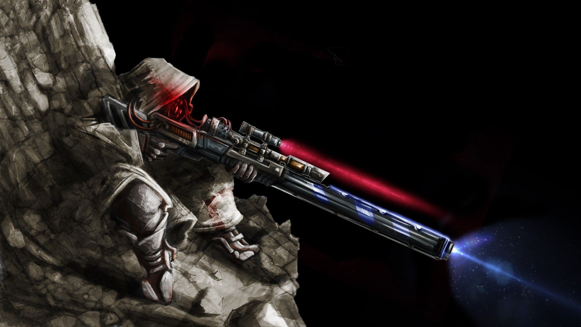 Full HD Wallpaper sniper cyborg sniper rifle laser aim art ...
