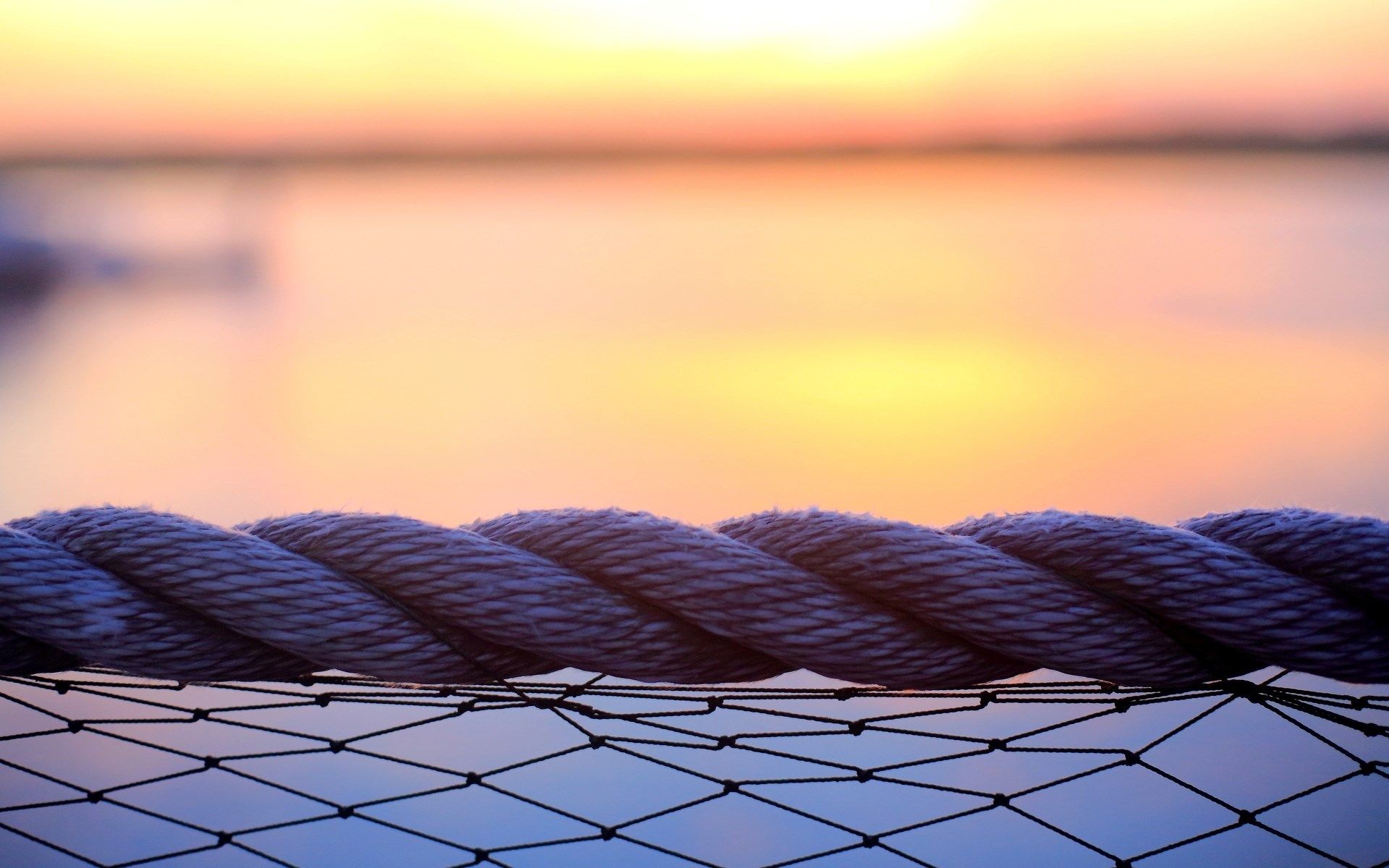 rope, wire mesh, sunset, photo, macro, blur, picture, hd fullscreen