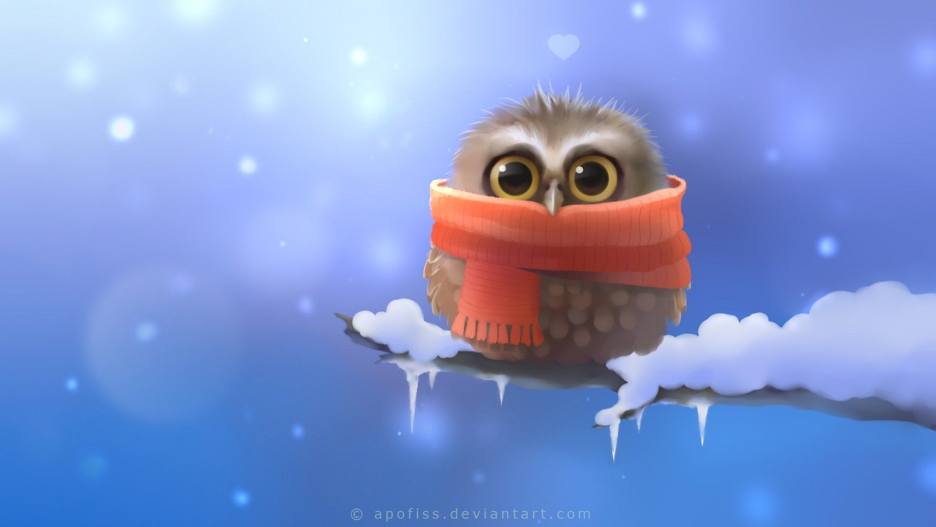 3d, art, owl, scarf, snow, winter, background, funny, hd, wallpaper