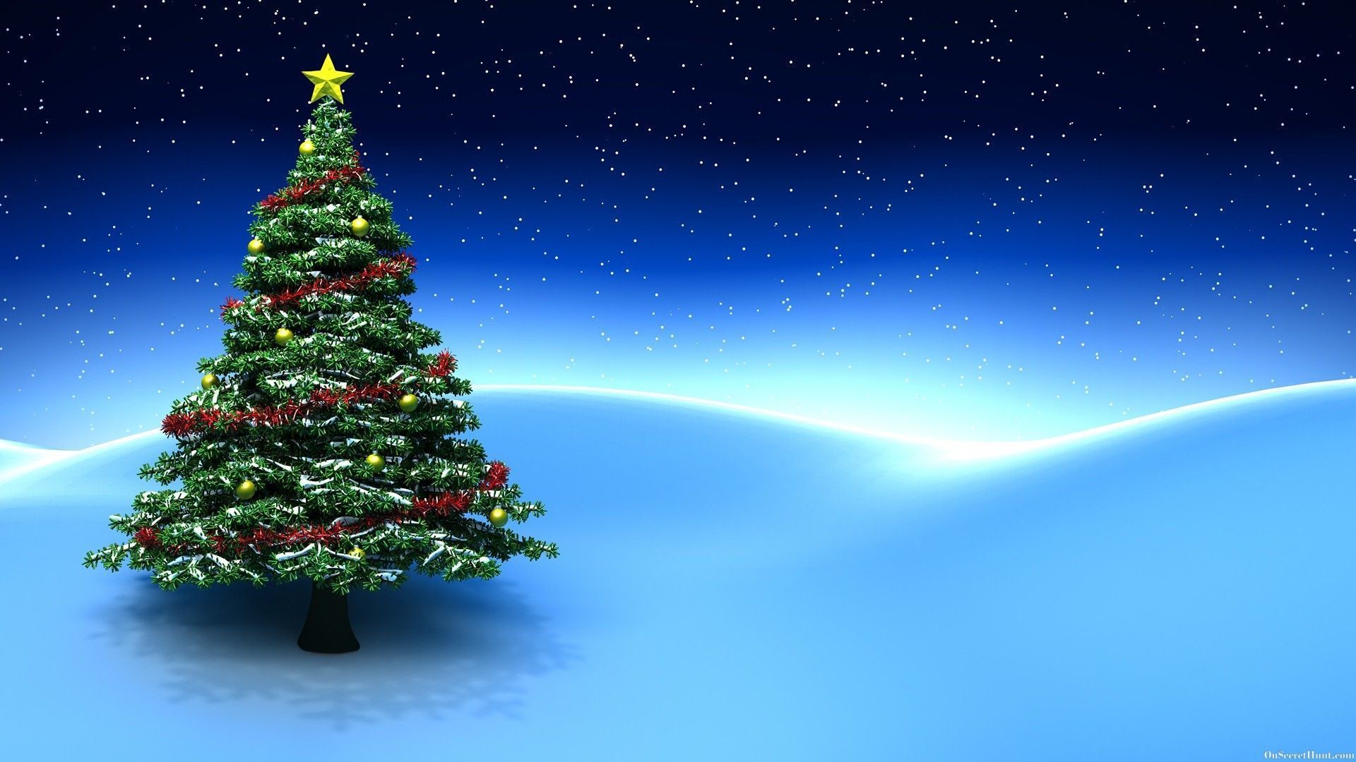 Beautiful Christmas Tree with Blue Desktop Background