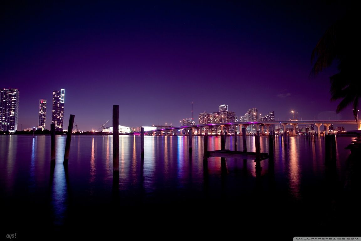 Miami Skyline HD desktop wallpaper : Dual Monitor