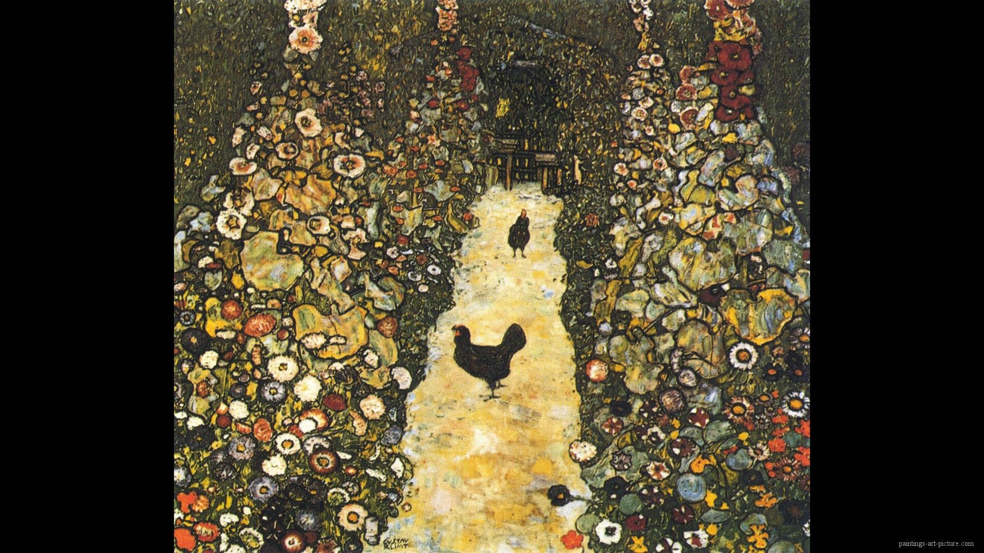 Painting of Gustav Klimt - The Path with chickens wallpapers and ...