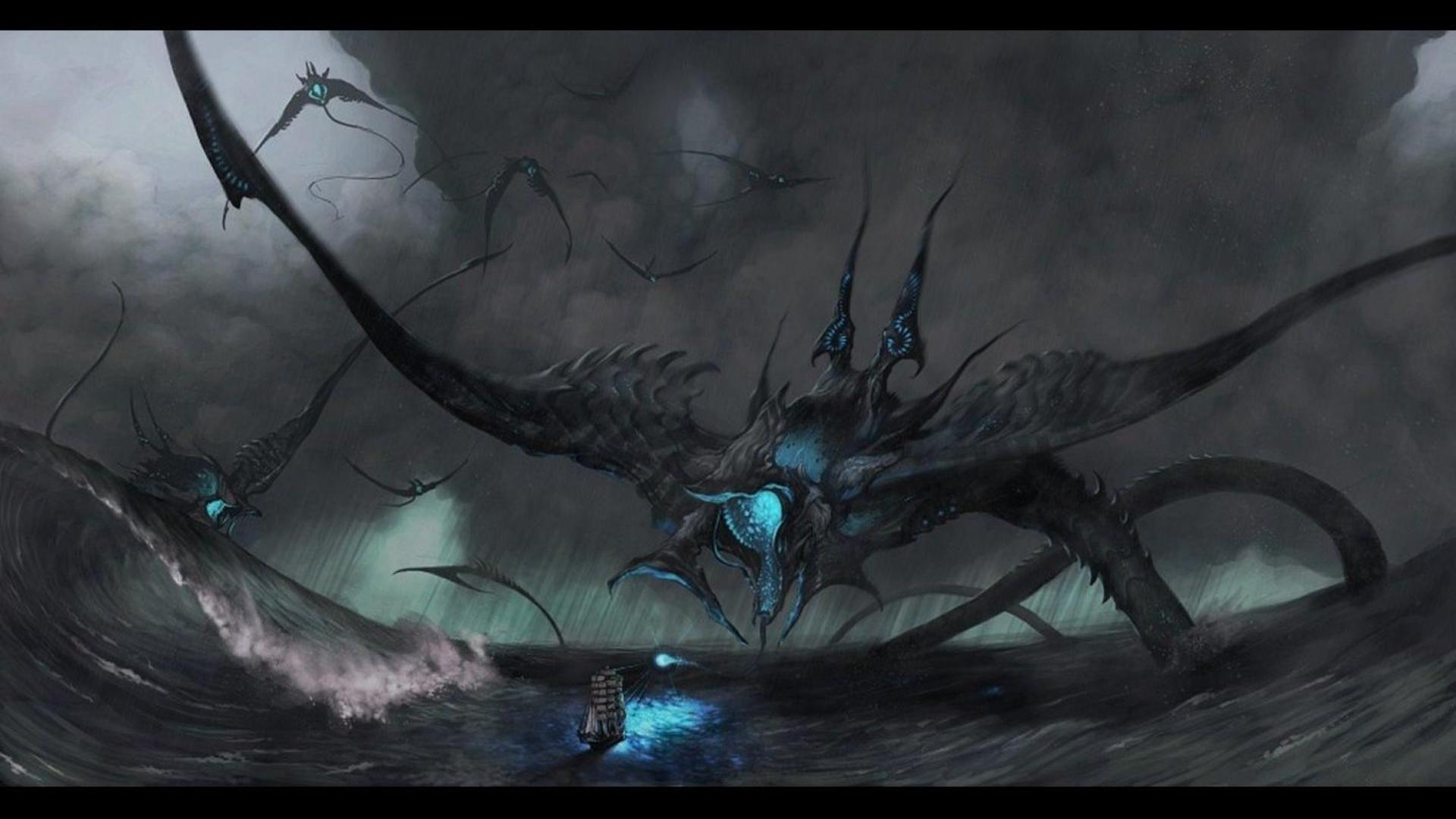 Sea monsters attacking ship wallpaper,fantasy HD wallpaper ...